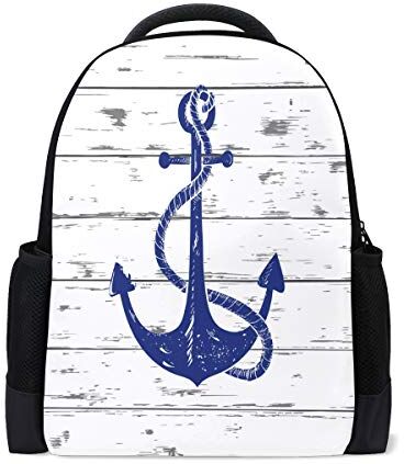 Wamika Vintage Marine Anchor Viaggio Laptop Zaino Scuola Libro Borsa in Legno Bianco Casuale Zaino All'Aperto Business Escursionismo Zaini Campeggio Borse A Spalla Per Studenti Donne Uomini