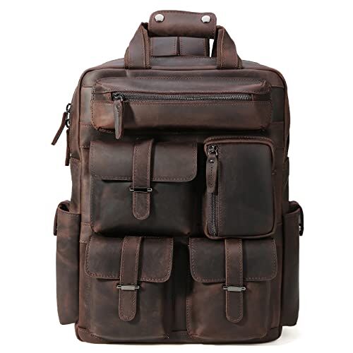 Texbo Borsa da viaggio in pelle bovina pieno fiore multi tasche 16 pollici zaino per laptop con cerniere YKK