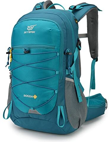 SKYSPER Zaino da Hiking 35L, Zaino Trekking Impermeabile con Copri pioggia Uomo e Donna Zaino Campeggio per Montagna Viaggio Trekking Escursione, -ciano