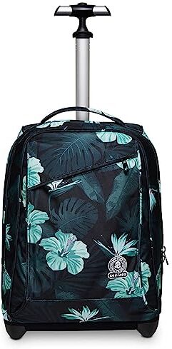 Invicta Trolley Scuola Fantasy, HIBISCUS, Azzurro e Verde, 2 in 1 con Spallacci per Uso Zaino, Scuola, Bambine e Ragazze