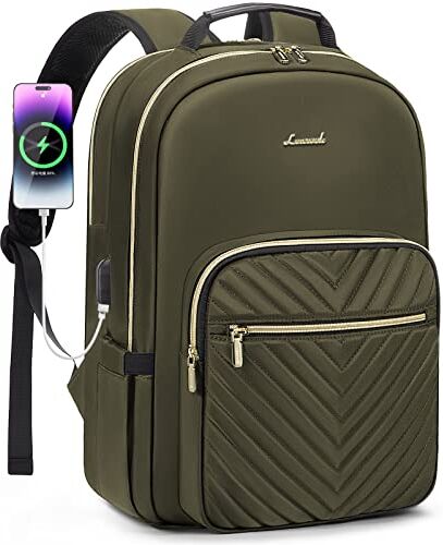 LOVEVOOK Zaino Donna Porta PC 15,6 Pollici, Impermeabile Zaino per Laptop con Caricatore USB, Zaino Computer per Università Viaggi Lavoro Scuola Ufficio Verde