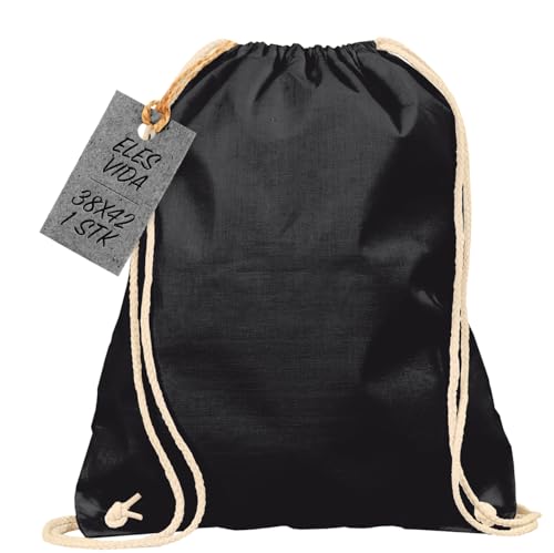 ELES VIDA Sacca in cotone da palestra, Zaino borsa in tessuto, borsa in cotone, borsa in juta Borsa in tessuto omologata OEKO-TEX® (nero, 38 x 42 cm)