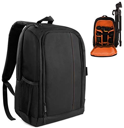 MyGadget Zaino Fotografico Custodia per Macchina Fotografica Reflex, Obiettivi e Laptop fino a 15" Camera Backpack Impermeabile per DSLR Arancione