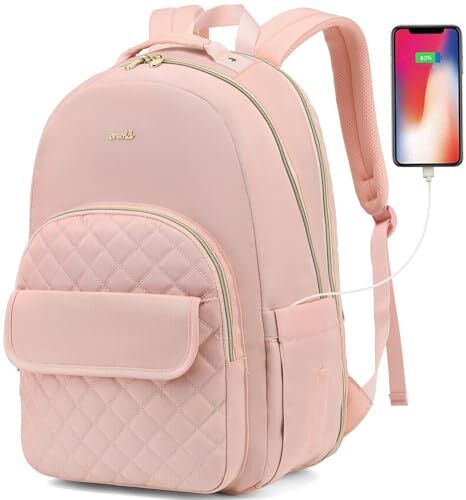 Breold Zaino Scuola Ragazza Zaino PC Donna Elegante 15,6 Pollici, Zaino Scuola Superiore per Studi Universita Scuola Secondaria, Zaino Città con Porta di Ricarica USB