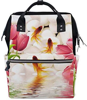 FANTAZIO Borsa Mummia Zaino Tulipano Fiori Con Borsa Scuola Pesce Rossa