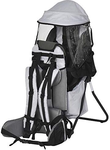 HOMCOM Zaino Porta Bimbo per Trekking, Pieghevole, Impermeabile e con Tettuccio Rimovibile 38x77x87.5cm, Grigio