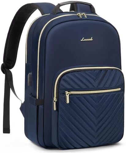 LOVEVOOK Zaino Donna Porta PC 17,3 Pollici, Impermeabile Zaino per Laptop con Caricatore USB, grande Zaino Computer per Università Viaggi Lavoro Scuola Ufficio Blu