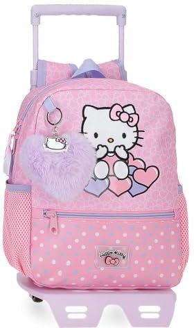 Hello Kitty Hearts & Dots Zaino scuola con carrello rosa 23 x 28 x 10 cm Poliestere 6,44 L, Rosa, Zaino scuola con carrello