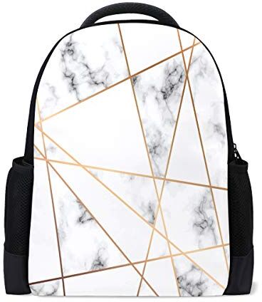 Fender Bianco Nero Marmo Viaggio Laptop Zaino Scuola Libro Borsa Oro Geometrico Linee Causale Zaino All'Aperto Business Escursionismo Zaini Campeggio Borse A Spalla Per Studenti Donne Uomini