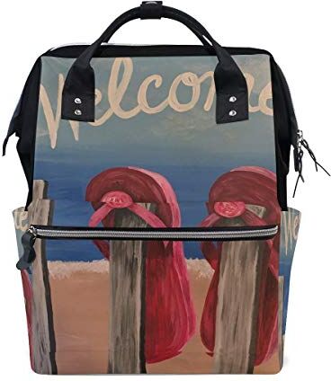 FANTAZIO Mummia Bag Zaino Creativo Rosso Flip Flop Welcome Pattern Borsa Scuola