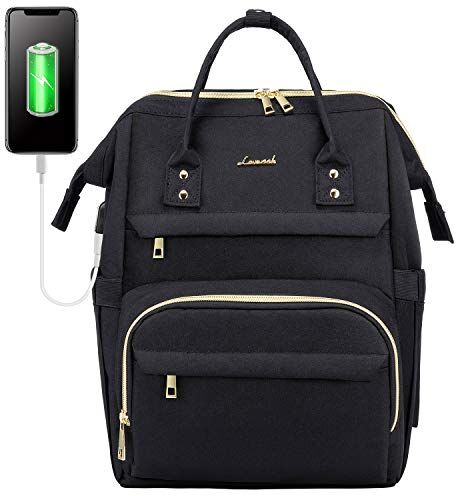 LOVEVOOK Zaino porta PC Donna, Impermeabile Zaino Laptop 14 Pollic con Caricatore USB, Elegante Zaino Computer per Viaggi Lavoro Scuola Ufficio Nero