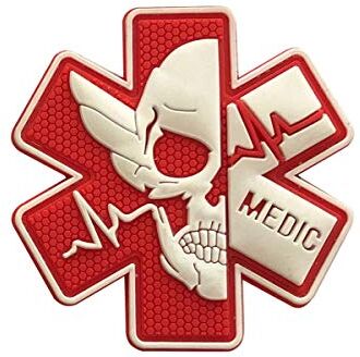 Ohrong Medico Toppa in gomma 3D PVC emblema tattico ACU EMS EMT MED paramedico primo soccorso morale teschio militare gancio di fissaggio distintivo per borsa zaino kit di primo soccorso sacchetto