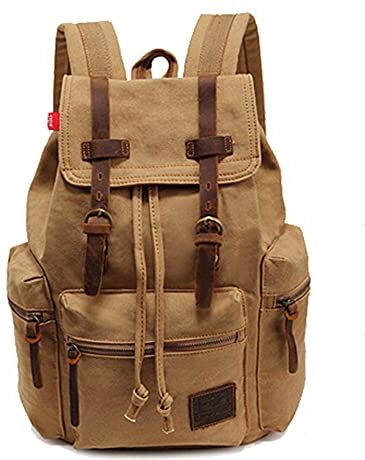 Yimidear nuovo zaino da uomo o da donna in pelle d'epoca tela zaino trekking viaggio tote (Khaki)