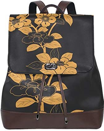 FANTAZIO Zaini Vintage Oro Fiore Scuola Borsa in pelle Daypack