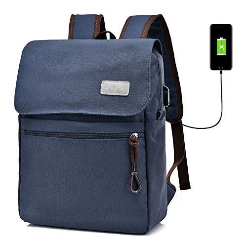 dinitianer Moda casual borsa usb uomo e donna moda casual borsa tela zaino borsa studente borsa computer viaggio blu