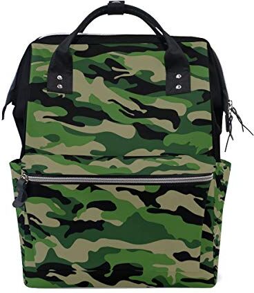 FANTAZIO Mummia Bag Zaino Verde E Nero Camouflage Scuola Bag