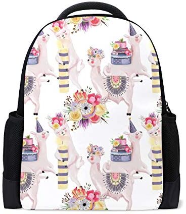 Wamika Carino Llamas Alpacas Viaggio Laptop Zaino Scuola Libro Borsa Aniaml Rosa Fiore Floreale Causale Daypack Outdoor Business Escursionismo Zaini Campeggio Borse A Spalla Per Studenti Donne Uomini