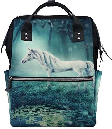 FANTAZIO Mummia Bag Zaino Bianco Unicorno In A Forest School Bag