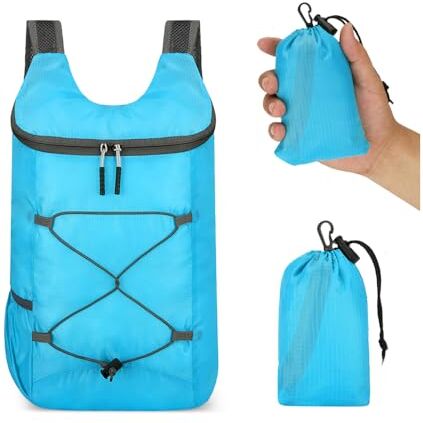 DKDXID Ripiegabile Zaino Pieghevole Ultraleggero 20 Litri Impermeabile Zaino Pieghevole Viaggio Trekking Zaino Leggero Donna Uomo Piccolo Zaino Richiudibile Tascabile Foldable Backpack-Blu cielo