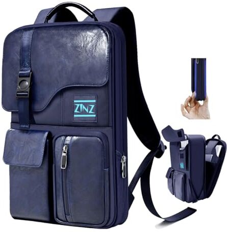 ZINZ Zaino Per PC Portatile Sottile ed Espandibile 15,6 Pollici Zaino da Viaggio Antifurto Impermeabile Zaino Laptop con Porta USB per Spostamenti Quotidiani, Scuola, Lavoro -Blu