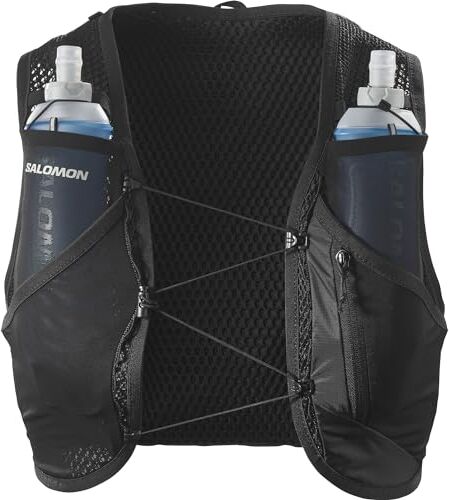 Salomon Active Skin 8 Gilet Idrici Unisex con Borracce per Idratazione Trail Running Escursionismo MTB Incluse, Facilità di Idratazione, Fit preciso, Tasche e scomparti ottimizzati, Nero, L