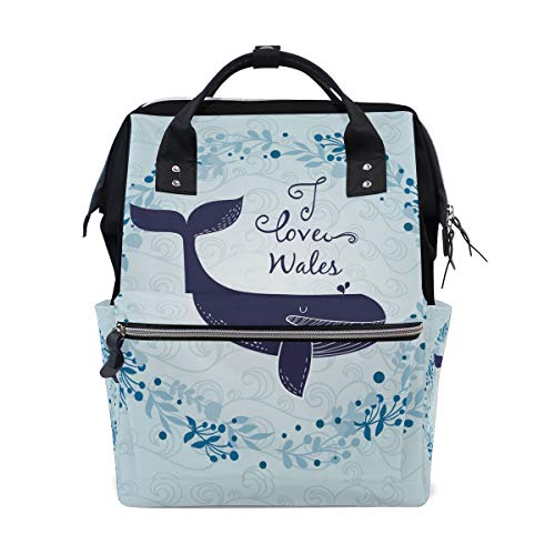 FANTAZIO ZAINO Astratto Wavy And Flower Whales School Bag Canvas Daypack