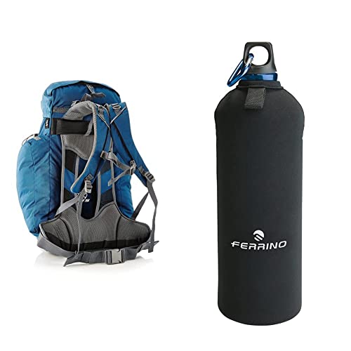 Ferrino Time 35, Zaino da Trekking Unisex, Blu, Unica & Neo Drink, Borraccia in Alluminio Nero, 1 Litro