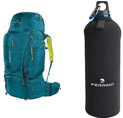 Ferrino Transalp, Zaino Da Hiking Ed Escursionismo Unisex, Verde, 60 L & Neo Drink, Borraccia In Alluminio Nero, 0.75 Litri