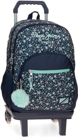 Pepe Jeans Alenka Zaino scuola doppio scomparto con carrello blu 32x44x22 cm Poliestere 21,6L by Joumma Bags, blu, Zaino scuola doppio scomparto con carrello