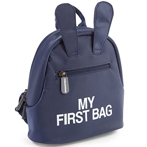 Childhome , Zaino per bambini, scuola, asilo nido, due scomparti, borsa per il pranzo/bottiglia di capacità adeguata, fibbia di sicurezza rimovibile, idrorepellente, My first bag, azzurro/bianco