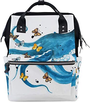 FANTAZIO Mummia Bag Zaino Blu Polpo Con Farfalle Modello Scuola Bag