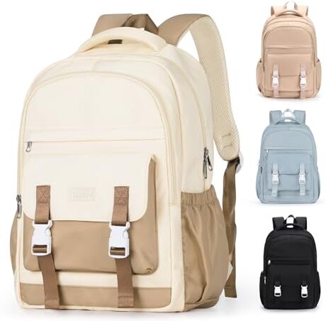 HYC00 Casual Zainetto Ragazze Zaini Donna Zaino Scuola Superiore Zaini Scuola Elementare Zaino Casual Zaino Scuola Media Zaino porta PC 14 Pollici Zainetto Università Gita Zaino，Beige con kaki