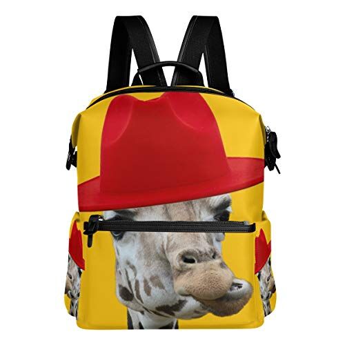 AJINGA Red Hat Giraffe Zaino per computer portatile, grande, alla moda, da viaggio, colore: Giallo Multicolore 1 Misura unica