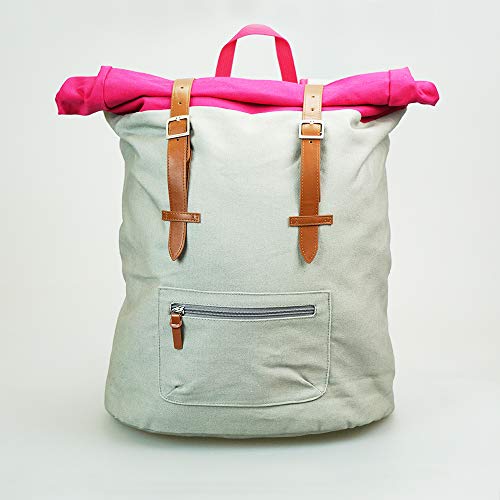 MeyProducts Rucksack Grau-Pink Innenfach für 13" Notebook Baumwolle 22Liter Klettverschluss gepolstert Sport Studium Schule Freizeit Zaino, Cotone, Grigio/Rosa, 22 Liter