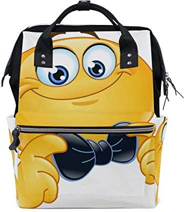 FANTAZIO Mummia Bag Zaino Emoji Smiley Emoticon Con Papillon Borsa Scuola