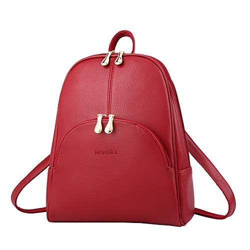 Nevenka Zaino Donna Borsa a Spalla in Pelle PU Zainetto Casual Borsa a Mano Backpack alla Moda per Shopping Scuola Viaggio Vacanza (rosso)