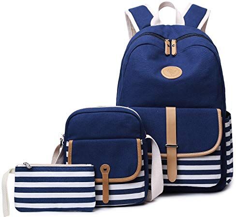 FLYMEI Zaino carino per ragazze, Bookbags per le donne da 15 pollici zaino per il lavoro, zaino leggero Fahion scuola zaino set, zaino da trasporto quotidiano, zaino classico blu ragazza 3 in 1