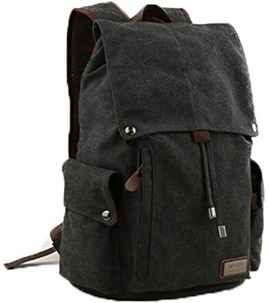 Bailibili Zaino di tela retrò Zaino vintage Borsa da scuola Zaino da viaggio Zaino per laptop Zaino da campeggio Zaino unisex Zaini casual con tasca imbottita per laptop (nero)