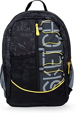 NE.XXN! MILANO NE.ON! SKETCH Zaino 3 Scomparti Chiusura Zip Nero, Zaino Scuola Media Superiore, Spallacci e Schienale Imbottiti Regolabili e Traspirabili, 100% Waterproof, Stile Urban, Tessuto Fibra Ecologica PET