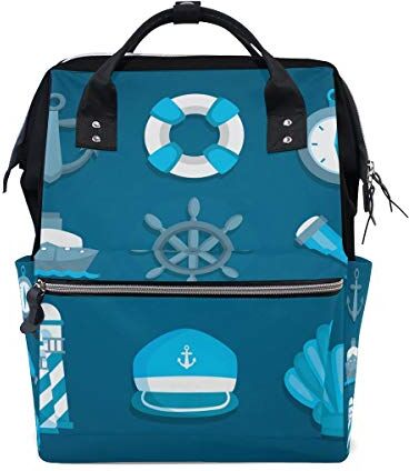 FANTAZIO Borsa Mummia Zaino Blu Icone Sailing Pattern Borsa Scuola