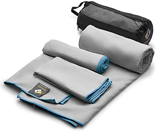 OlimpiaFit Set di 3 Asciugamani in Microfibra a Rapida Essiccazione Grey Viaggio Zaino in Spalla Yoga Nuoto Sport Fitness Palestra Viso Corpo Sudore Asciugamano