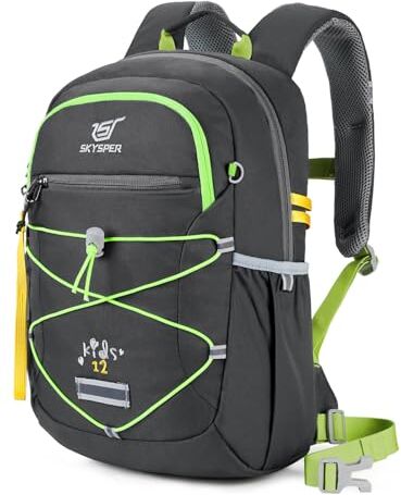 SKYSPER Zaino per Bambini 12L Zainetto Scolastico per Bambini Ragazzi Zainetto Gita per Scuola Elementare Hiking 5-12 anni, Grigio