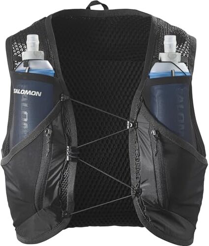 Salomon Active Skin 12 Gilet Idrici Unisex con Borracce per Idratazione Trail Running Escursionismo MTB Incluse, Facilità di Idratazione, Fit preciso, Tasche e scomparti ottimizzati, Nero, XL