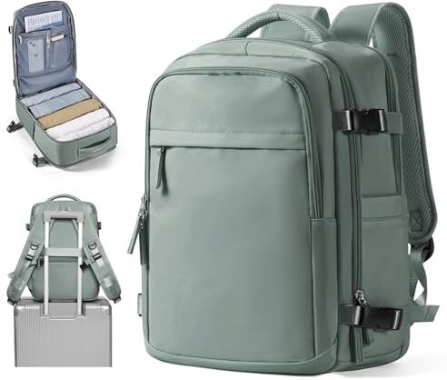 BOXSAM Zaino Ryanair 40x20x25 Bagaglio a Mano Verde Zaino Borsa da Cabina per Easyjet 45x36x20 Impermeabile Zaino da Viaggio Aereo Donna Travel Backpack Uomo