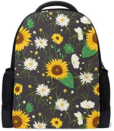 Fender Girasoli Floreale Viaggio Laptop Zaino Scuola Libro Borsa Bianco Camomilla Fiori Causale Daypack Outdoor Business Escursionismo Zaini Campeggio Borse A Spalla Per Donne Uomini