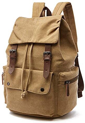 Rufun Zaino Canvas Vintage per Laptop Zainetto Escursionismo Viaggio Borsa Grande Capacità Unisex (Cachi)