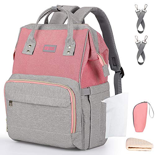 Falcon Zaino Mamma Multifunzione Zaino Fasciatoio Neonati Zaino Impermeabile per Mamma Grande Borsa Nappy Oxford 56L con Fasciatoio 35x50cm in Omaggio +2 Cinghie per Passeggino (Grigio&Rosa)