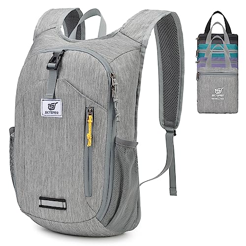 SKYSPER Zaino Pieghevole 10L, Zainetto Ultra Leggero Richiudibile Zaino Hiking Salvaspazio per Trekking Viaggi Brevi Escursioni Ciclismo, Ishe10ii-Grigio