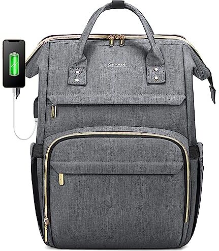 LOVEVOOK Zaino Donna porta PC Portatile 15.6 Pollici, Impermeabile Zaino Laptop, Elegante Zaino per Computer con Caricatore USB, Zaino Universita Viaggi Lavoro Scuola Ufficio, Grigio