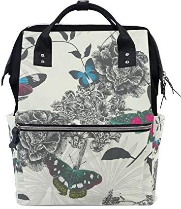 FANTAZIO Borsa Mummia Zaino Bella Farfalle E Fiori Pattern Borsa Scuola